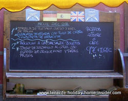 Bargain menu at 'Party Street' Santa Cruz Tenerife Restaurante Chill-out Bar now called Restaurante Bulan since July 2017.