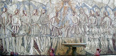 Black Madonna Candelaria history mural called Fuente de los Peregrinos