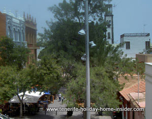 Notorious Calle La Noria seen from bridge Puente Leones above it in Tenerife
