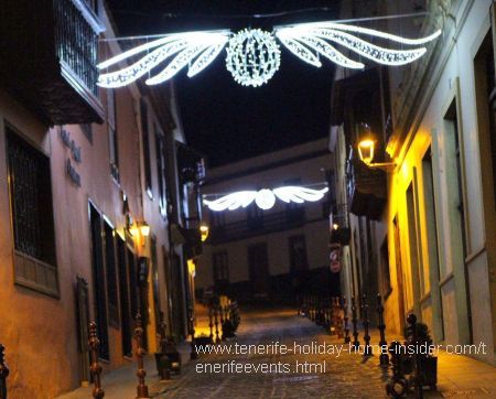 Christmas town with the cobbled street by an ancient Hotel Rural Orotava