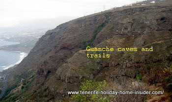 Guanche caves seen from Look-out La Coruna Los Realejos Tenerife Spain