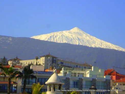 Hotel Taoro view from Puerto de la Cruz with white Teide above