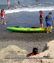 Kayak in the sand by beach Playa Grande Tenerife El Medano
