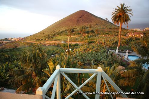 Mount Montaneta del Fraile of Meson Monasterio with the organic farm Finca Patio del Tita in the foreground.