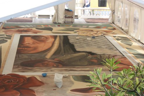 Preview with one of larger sand art carpets of 2018 the motto of which is against domestic violence.