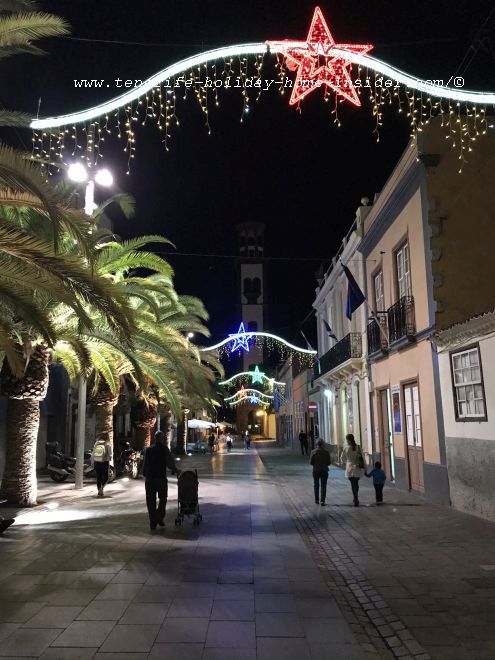 Outside Christmas decorations in the Tenerife Carnival street La Noria
