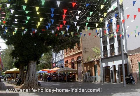 The party street namely La Noria of Santa Cruz de Tenerife during the day with festive gear