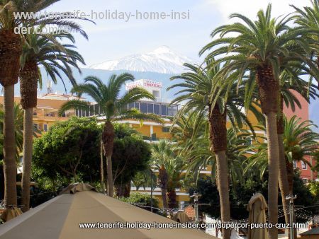Plaza del Charco where the snow capped Teide can be seen from outside Supercor Puerto Cruz