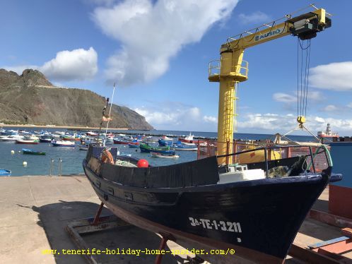 San Andres blue fishing boat on a dry-dock