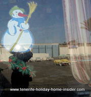 Snow fun snow man mirror reflection with  holiday poolside 