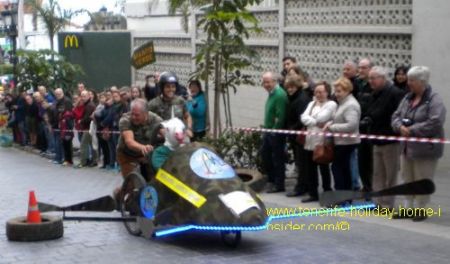 strange military transport with funny parts for carnival