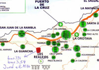 Map with bus routes Titsa to Icod el Alto